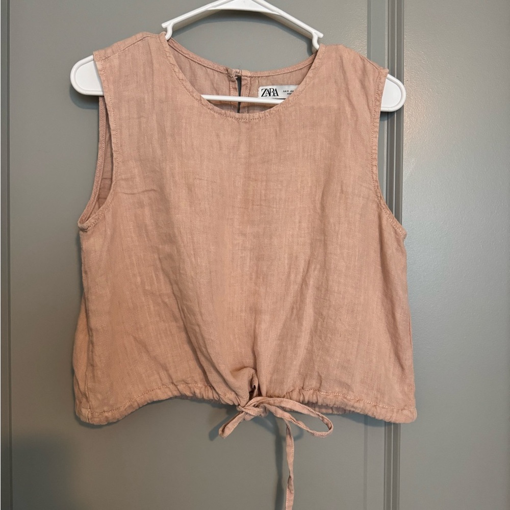 Zara Linen Crop Top | Pink Tie Front Summer Top